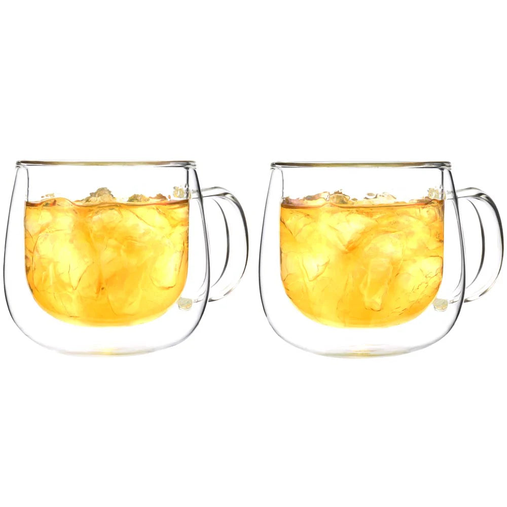 Double Wall Glass Mugs, Set of 2 Glass Cups